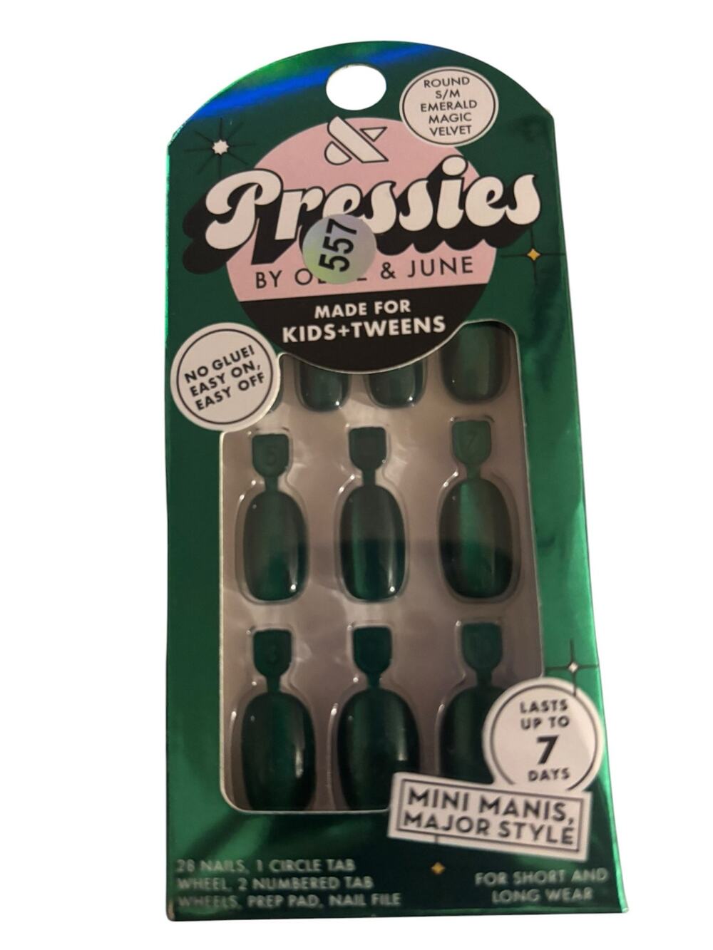 Olive & June Pressies No Glue Press-On Nails for Kids/Tweens-Round-SM-Em Mag